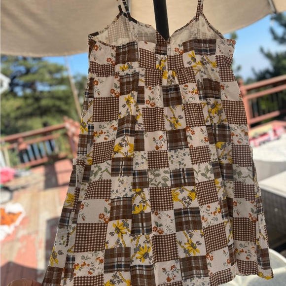 Aryeh Patchwork Cottagecore Sundress M 100% Cotton Pockets Boho Floral Gingham - Picture 3 of 9